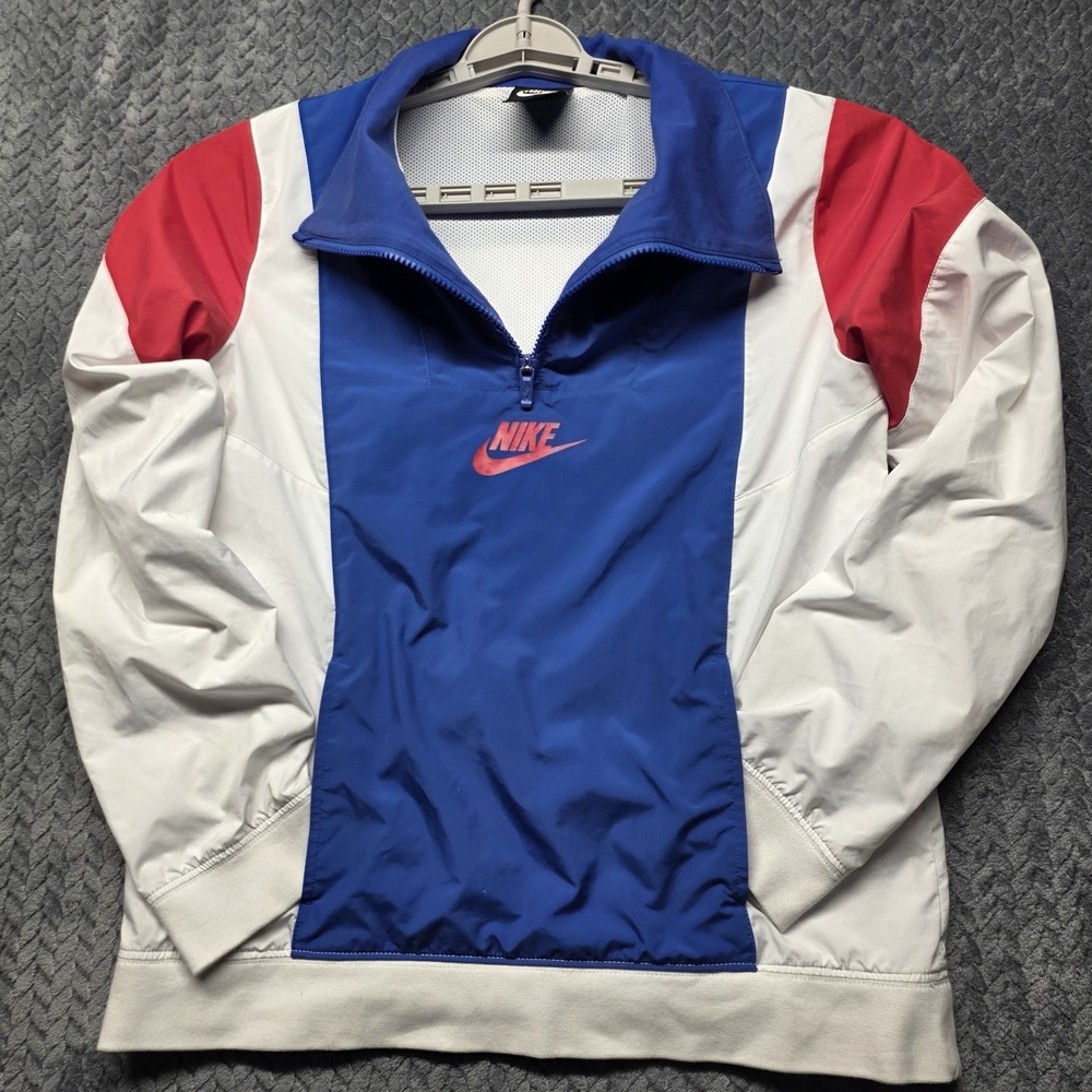Nike Womens XL Half Zip Windbreaker Pullover Center Logo Blue White Red